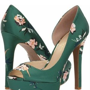 Jessica Simpson Martella Green Floral Heels 11 NWT